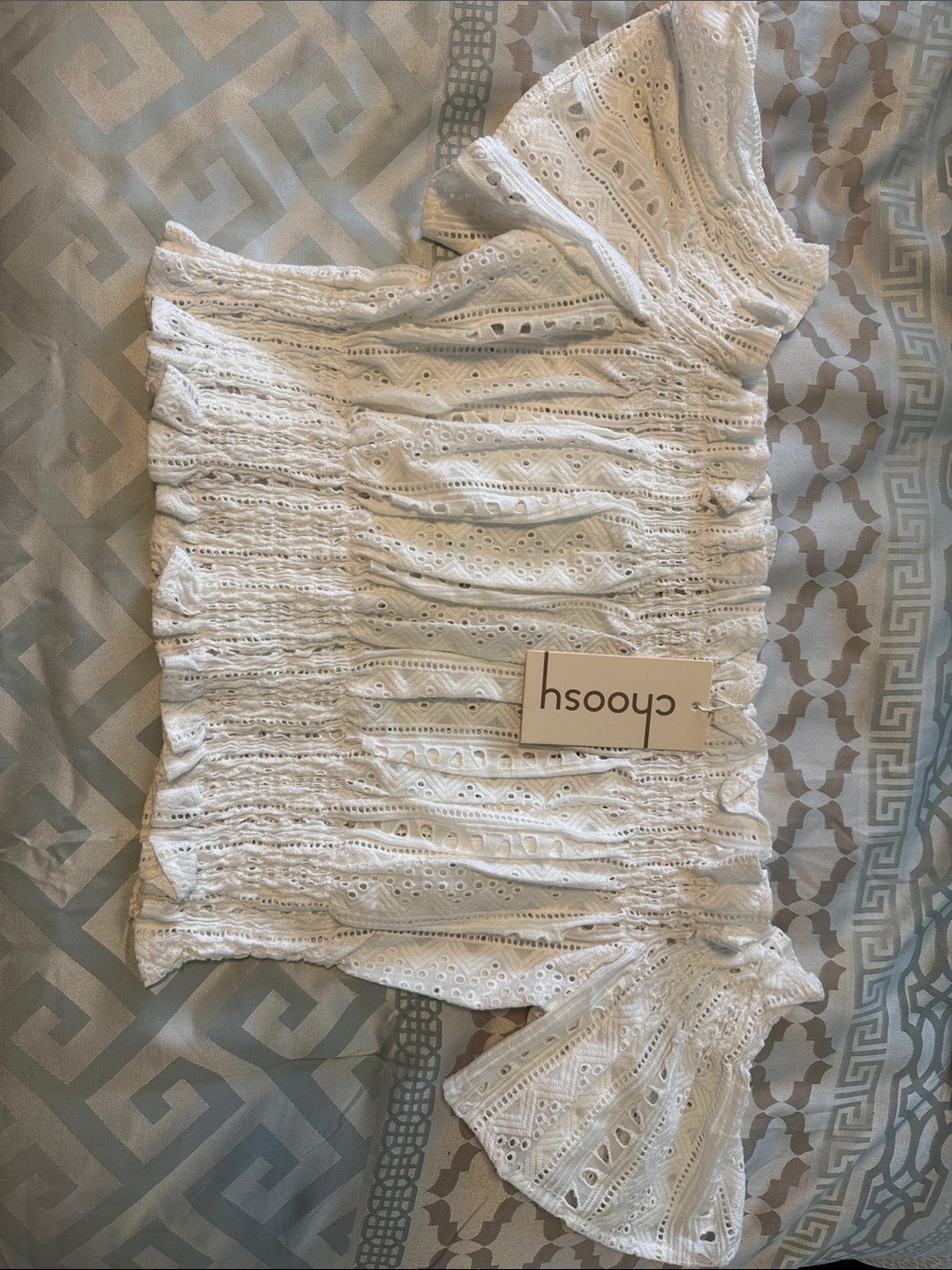 Choorsh White Eyelet Off-Shoulder Crop Top